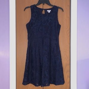 Dark Navy Blue Floral Lace Fit and Flare Dress Size Small